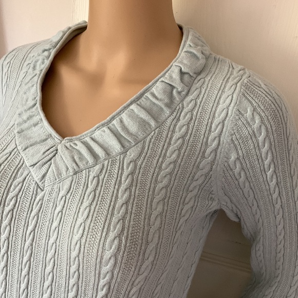 Eddie Bauer Cableknit sweater hourglass mint green v neck pullover XS - Picture 3 of 13